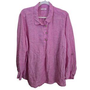 Sigrid Olsen 100% Linen Lagonlook Button Front Pink Tunic Blouse Size 1X